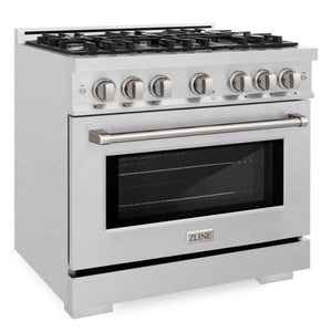 ZLINE 36" 5.2 cu. ft. Select Dual Fuel Range with 6 Burners in DuraSnow® Stainless Steel, HDRS-36
