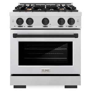 ZLINE Autograph 30" 4.2 cu. ft. Select Dual Fuel Range with 4 Burners in DuraSnow® Stainless Steel with Matte Black Accents, HDRSZ-30-MB