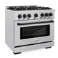 ZLINE Autograph 36" 5.2 cu. ft. Select Dual Fuel Range with 6 Burners in DuraSnow® Stainless Steel with Matte Black Accents, HDRSZ-36-MB