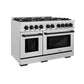 ZLINE Autograph 48" 6.7 cu. ft. Select Double Oven Dual Fuel Range with 8 Burners in DuraSnow® Stainless Steel and Matte Black Accents, HDRSZ-48-MB
