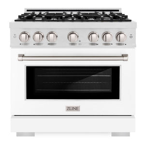 ZLINE 36" 5.2 cu. ft. Select Dual Fuel Range with 6 Burners in DuraSnow® Stainless Steel with White Matte Door, HDRS-WM-36