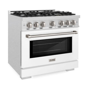 ZLINE 36" 5.2 cu. ft. Select Dual Fuel Range with 6 Burners in DuraSnow® Stainless Steel with White Matte Door, HDRS-WM-36