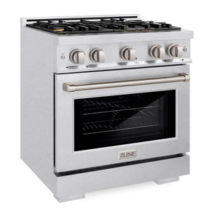 ZLINE 30" 4.2 cu. ft. Select Gas Range with Convection Gas Oven in DuraSnow® Stainless Steel with 4 Brass Burners, HGRS-BR-30