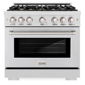 ZLINE 36" 5.2 cu. ft. Select Gas Range in DuraSnow® Stainless Steel with 6 Brass Burners, HGRS-BR-36