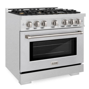 ZLINE 36" 5.2 cu. ft. Select Gas Range in DuraSnow® Stainless Steel with 6 Brass Burners, HGRS-BR-36