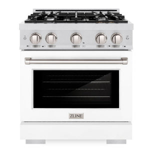 ZLINE 30" 4.2 cu. ft. Select Gas Range with 4 Burners in DuraSnow® Stainless Steel with White Matte Door, HGRS-WM-30