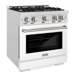ZLINE 30" 4.2 cu. ft. Select Gas Range with 4 Burners in DuraSnow® Stainless Steel with White Matte Door, HGRS-WM-30