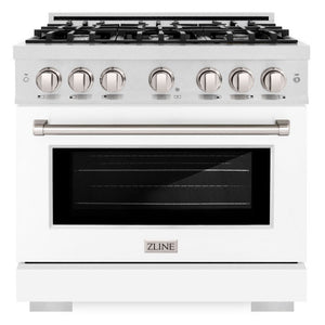 ZLINE 36" 5.2 cu. ft. Select Gas Range with 6 Burners in DuraSnow® Stainless Steel with White Matte Door, HGRS-WM-36