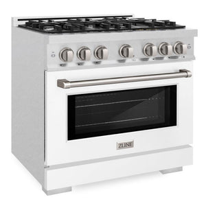 ZLINE 36" 5.2 cu. ft. Select Gas Range with 6 Burners in DuraSnow® Stainless Steel with White Matte Door, HGRS-WM-36