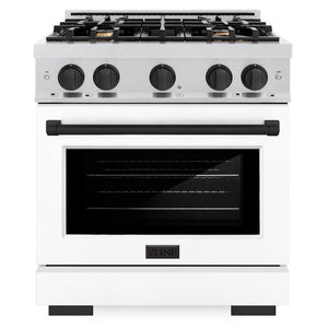 ZLINE Autograph 30" 4.2 cu. ft. Select Gas Range with 4 Burners in DuraSnow® Stainless Steel with White Matte Door and Matte Black Accents, HGRSZ-WM-30-MB