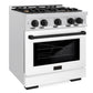 ZLINE Autograph 30" 4.2 cu. ft. Select Gas Range with 4 Burners in DuraSnow® Stainless Steel with White Matte Door and Matte Black Accents, HGRSZ-WM-30-MB