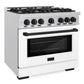 ZLINE Autograph 36" 5.2 cu. ft. Select Gas Range with 6 Burners and Convection Gas Oven in DuraSnow® Stainless Steel with White Matte Door and Matte Black Accents, HGRSZ-WM-36-MB