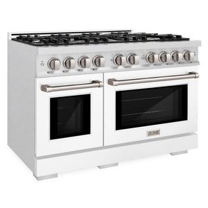 ZLINE 48" 6.7 cu. ft. Select Double Oven Gas Range with 8 Burners in DuraSnow® Stainless Steel with White Matte Doors, HGRS-WM-48