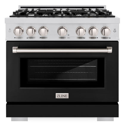 ZLINE 36" 5.2 cu. ft. Select Dual Fuel Range with 6 Burners in Stainless Steel with Black Matte Door, HDR-BLM-36