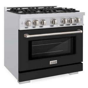 ZLINE 36" 5.2 cu. ft. Select Dual Fuel Range with 6 Burners in Stainless Steel with Black Matte Door, HDR-BLM-36
