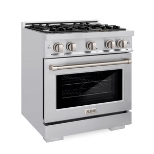 ZLINE 30" 4.2 cu. ft. Select Dual Fuel Range with 4 Burners in DuraSnow® Stainless Steel, HDRS-30