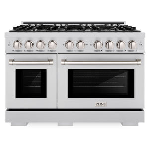 ZLINE 48" 6.7 cu. ft. Select Double Oven Dual Fuel Range with 8 Burners in DuraSnow® Stainless Steel, HDRS-48