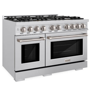 ZLINE 48" 6.7 cu. ft. Select Double Oven Dual Fuel Range with 8 Burners in DuraSnow® Stainless Steel, HDRS-48