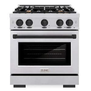 ZLINE Autograph 30" 4.2 cu. ft. Select Dual Fuel Range with 4 Burners in Stainless Steel with Matte Black Accents, HDRZ-30-MB
