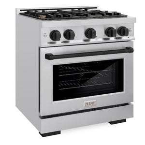 ZLINE Autograph 30" 4.2 cu. ft. Select Dual Fuel Range with 4 Burners in Stainless Steel with Matte Black Accents, HDRZ-30-MB