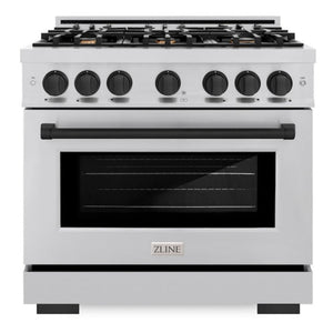 ZLINE Autograph 36" 5.2 cu. ft. Select Dual Fuel Range with 6 Burners in Stainless Steel with Matte Black Accents, HDRZ-36-MB