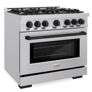 ZLINE Autograph 36" 5.2 cu. ft. Select Dual Fuel Range with 6 Burners in Stainless Steel with Matte Black Accents, HDRZ-36-MB