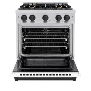 ZLINE Autograph 30" 4.2 cu. ft. Select Dual Fuel Range with 4 Burners in Stainless Steel with White Matte Door and Matte Black Accents, HDRZ-WM-30-MB