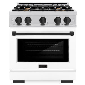 ZLINE Autograph 30" 4.2 cu. ft. Select Dual Fuel Range with 4 Burners in Stainless Steel with White Matte Door and Matte Black Accents, HDRZ-WM-30-MB