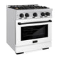ZLINE Autograph 30" 4.2 cu. ft. Select Dual Fuel Range with 4 Burners in Stainless Steel with White Matte Door and Matte Black Accents, HDRZ-WM-30-MB