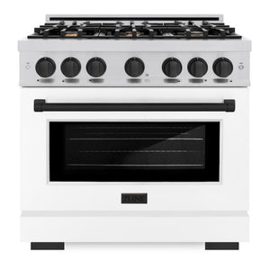 ZLINE Autograph 36" 5.2 cu. ft. Select Dual Fuel Range with 6 Burners in Stainless Steel with White Matte Door and Matte Black Accents, HDRZ-WM-36-MB