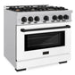 ZLINE Autograph 36" 5.2 cu. ft. Select Dual Fuel Range with 6 Burners in Stainless Steel with White Matte Door and Matte Black Accents, HDRZ-WM-36-MB