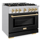 ZLINE Autograph 36" 5.2 cu. ft. Select Dual Fuel Range with 6 Burners in Stainless Steel with Black Matte Door and Polished Gold Accents, HDRZ-BLM-36-G