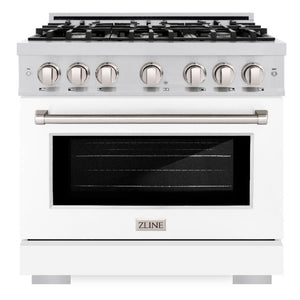 ZLINE 36" 5.2 cu. ft. Select Dual Fuel Range with 6 Burners in Stainless Steel with White Matte Door, HDR-WM-36