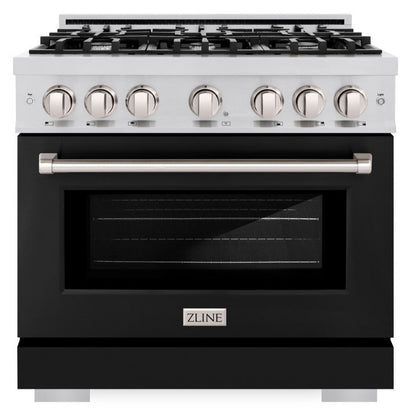 ZLINE 36" 5.2 cu. ft. Select Gas Range with 6 Burners in Stainless Steel with Black Matte Door, HGR-BLM-36