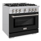 ZLINE 36" 5.2 cu. ft. Select Gas Range with 6 Burners in Stainless Steel with Black Matte Door, HGR-BLM-36