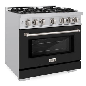 ZLINE 36" 5.2 cu. ft. Select Gas Range with 6 Burners in Stainless Steel with Black Matte Door, HGR-BLM-36