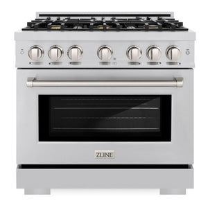 ZLINE 36" 5.2 cu. ft. Select Gas Range with Convection Gas Oven in Stainless Steel with 6 Brass Burners, HGR-BR-36