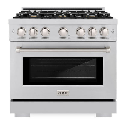 ZLINE 36" 5.2 cu. ft. Select Gas Range with Convection Gas Oven in Stainless Steel with 6 Brass Burners, HGR-BR-36