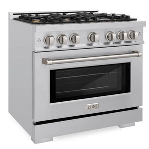 ZLINE 36" 5.2 cu. ft. Select Gas Range with Convection Gas Oven in Stainless Steel with 6 Brass Burners, HGR-BR-36