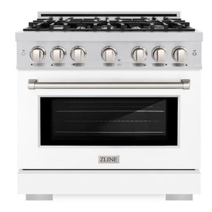 ZLINE 36" 5.2 cu. ft. Select Gas Range with 6 Burners in Stainless Steel with White Matte Door, HGR-WM-36