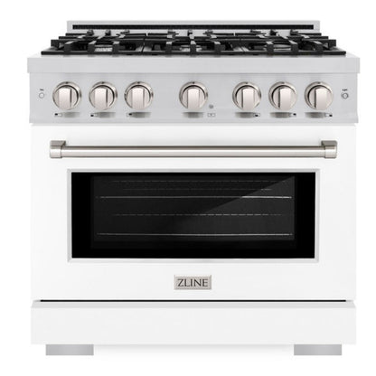 ZLINE 36" 5.2 cu. ft. Select Gas Range with 6 Burners in Stainless Steel with White Matte Door, HGR-WM-36