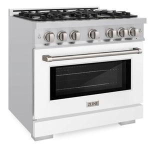 ZLINE 36" 5.2 cu. ft. Select Gas Range with 6 Burners in Stainless Steel with White Matte Door, HGR-WM-36