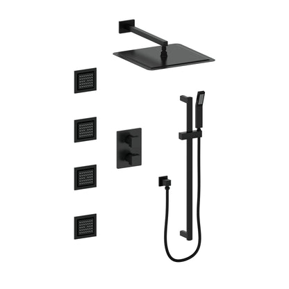 ZLINE Crystal Bay Thermostatic Shower System in Matte Black, CBY-SHS-T3-MB