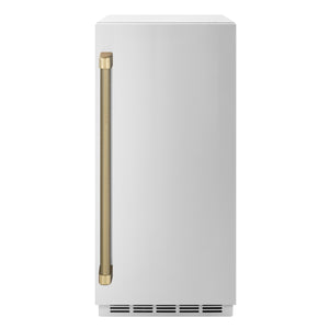 ZLINE Autograph 15" Touchstone Clear Cube Ice Maker with Drain Pump and Solid Stainless Steel Door with Champagne Bronze Helix Handle, ICCDZ-ST-15-KCB