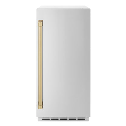 ZLINE Autograph 15" Touchstone Gourmet Ice Maker with Drain Pump and Solid Stainless Steel Door with Champagne Bronze Handle, IGMDZ-ST-15-CB