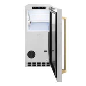 ZLINE Autograph 15" Touchstone Gourmet Ice Maker with Drain Pump and Solid Stainless Steel Door with Champagne Bronze Helix Handle, IGMDZ-ST-15-KCB