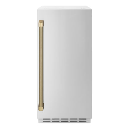 ZLINE Autograph 15" Touchstone Gourmet Ice Maker with Drain Pump and Solid Stainless Steel Door with Champagne Bronze Helix Handle, IGMDZ-ST-15-KCB