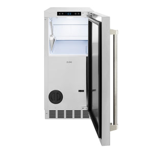 ZLINE Autograph 15" Touchstone Gourmet Ice Maker with Drain Pump and Solid Stainless Steel Door with Polished Nickel Helix Handle, IGMDZ-ST-15-KPN