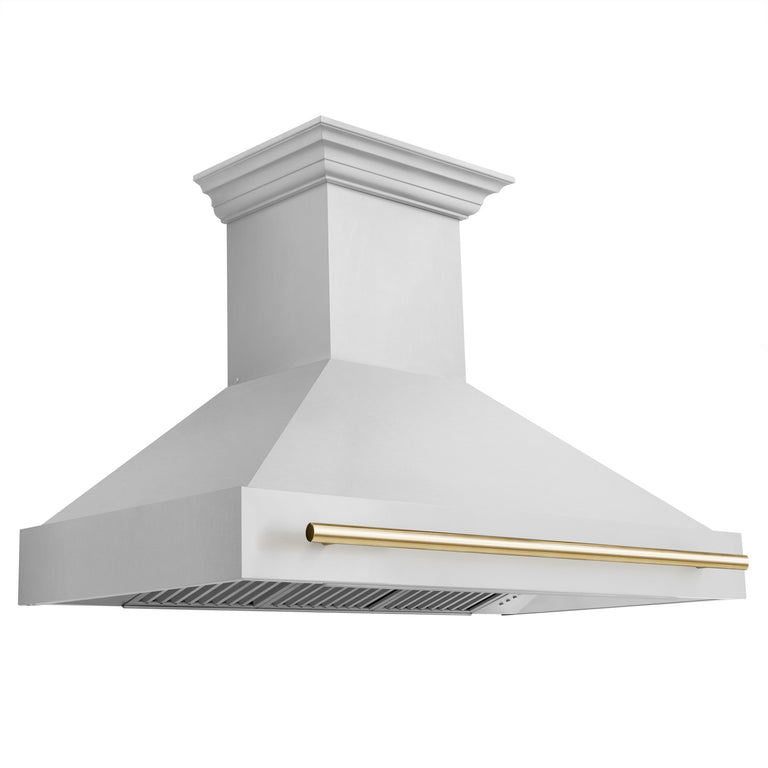 ZLINE Autograph Gold Package - 48" Rangetop, 48" Range Hood, Dishwasher, Refrigerator with External Water and Ice Dispenser, Microwave Oven, Wall Oven