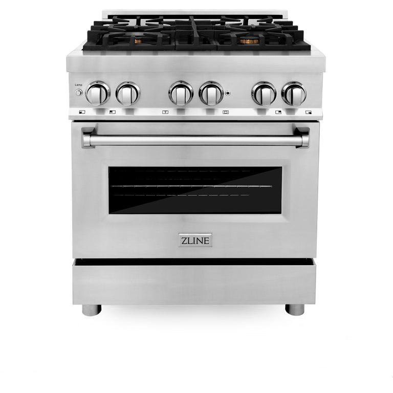 ZLINE 30" 4.0 cu. ft. Gas Burner, Electric Oven with Griddle and Brass Burners in Stainless Steel, RA-BR-GR-30